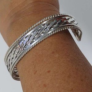 Sterling Silver 925 Cuff Bracelet with Celtic Knot Design, Adjustable, Handmade